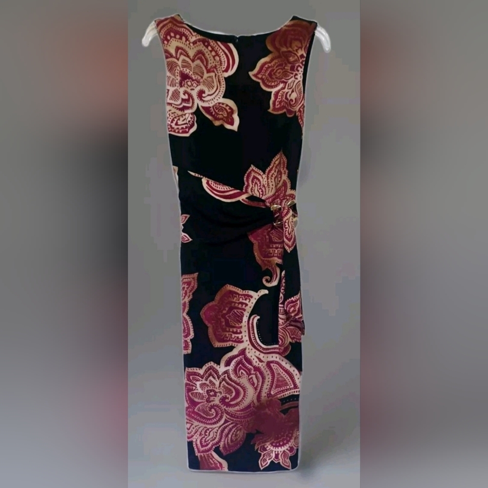 NWT Cache Dress Womens Sz Sm Black Floral Sheath Stretchy Knit Belted